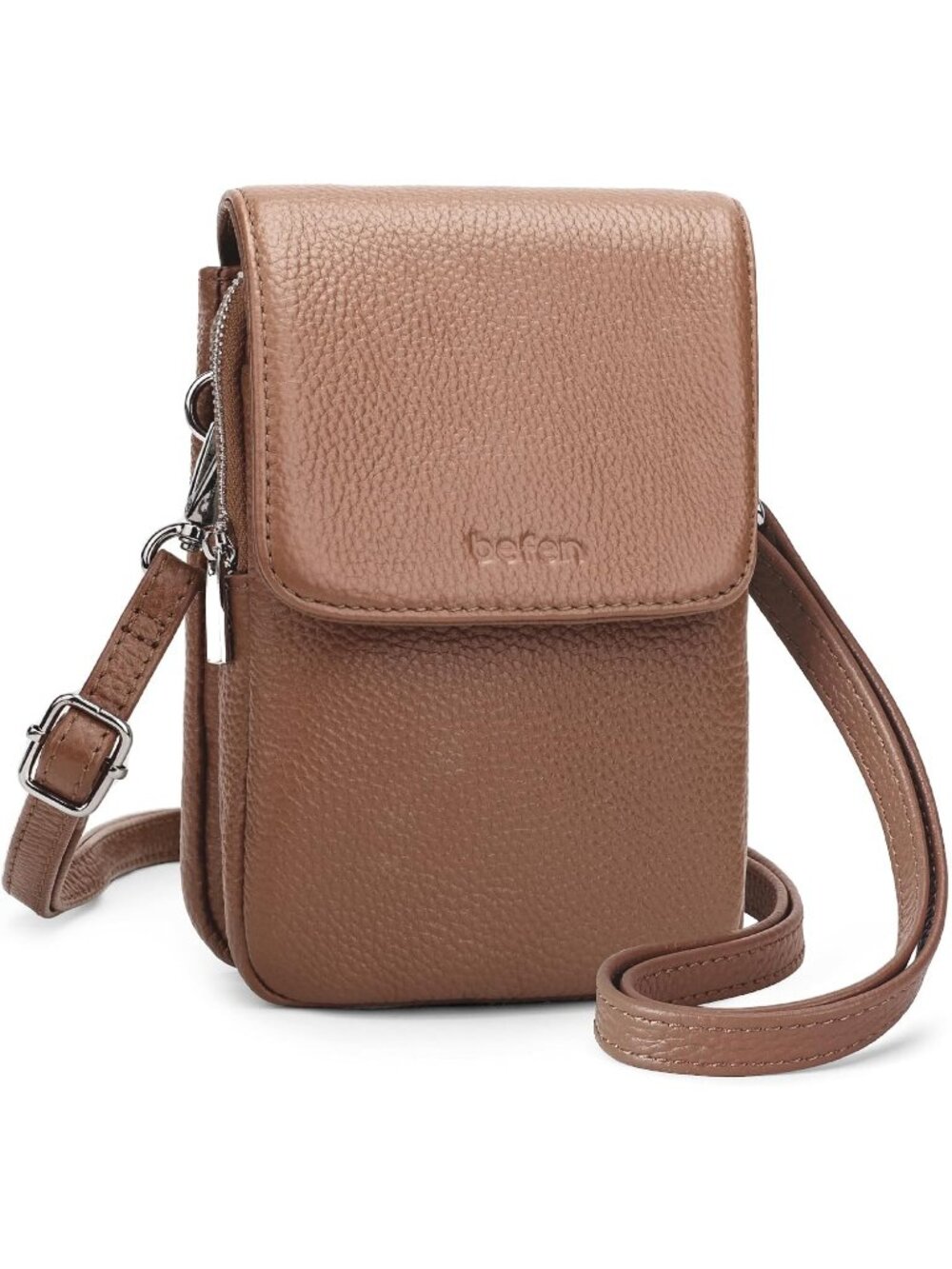 Women's Mocha Genuine Leather Small Crossbody Bag With RFID Blocking Card Slots